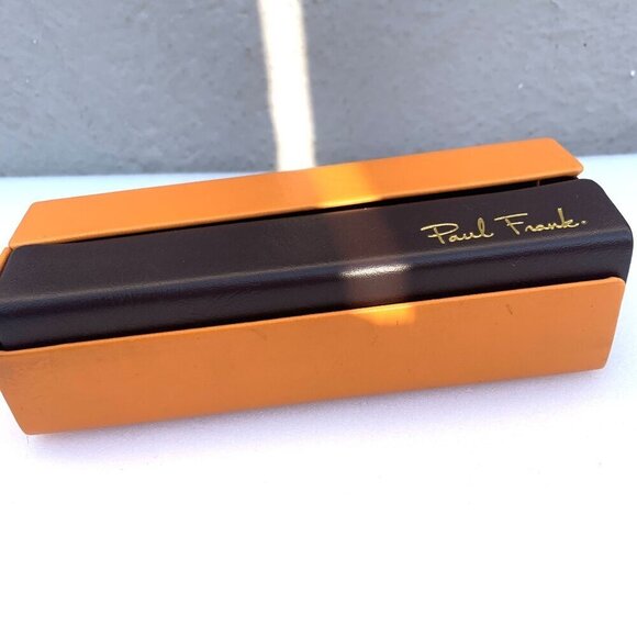 Paul Frank Orange & Brown Leather Sliding Sunglasses Eye Glasses Case Hard Sided - Picture 4 of 5